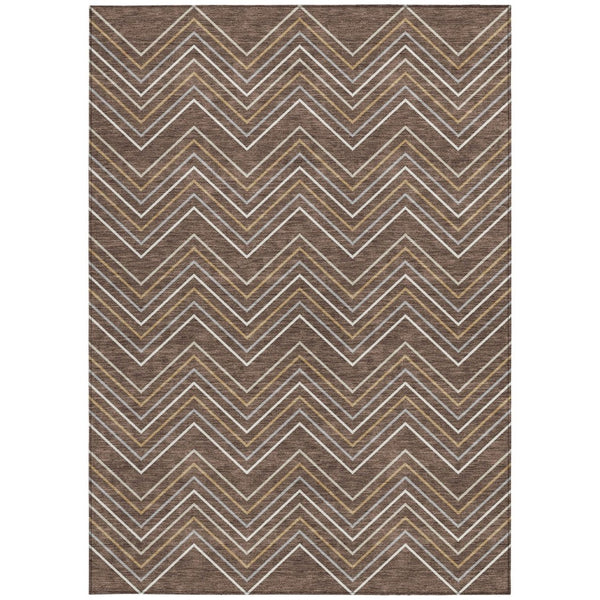 HomeRoots 9' X 12' Geometric Washable Area Rug in Brown, Ivory & Copper - Durable for Indoor/Outdoor Use! 690127