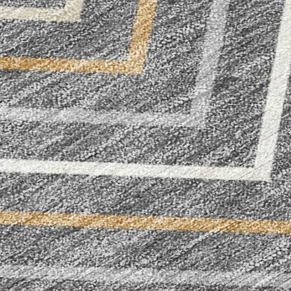 HomeRoots 5' Stylish Gray, Ivory & Gold Geometric Washable Area Rug for Indoor & Outdoor Spaces, 5' x 8' 690130