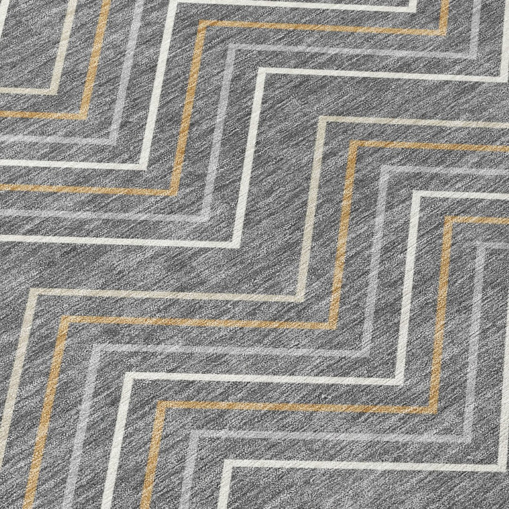 HomeRoots 5' Stylish Gray, Ivory & Gold Geometric Washable Area Rug for Indoor & Outdoor Spaces, 5' x 8' 690130