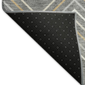 HomeRoots 8' Contemporary Geometric Gray, Ivory & Gold Round Washable Area Rug for Indoor & Outdoor Use 690131