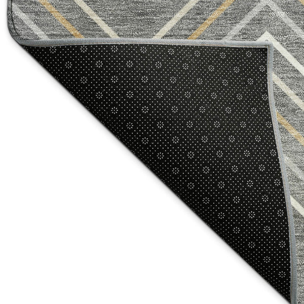 HomeRoots 8' Contemporary Geometric Gray, Ivory & Gold Round Washable Area Rug for Indoor & Outdoor Use 690131