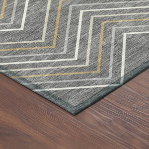 HomeRoots 8' Contemporary Geometric Gray, Ivory & Gold Round Washable Area Rug for Indoor & Outdoor Use 690131