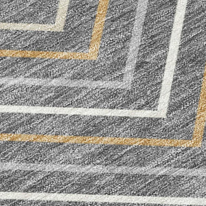 HomeRoots 10' Geometric Washable Area Rug in Gray, Ivory & Gold – Stylish Indoor/Outdoor Design for All Spaces 690134