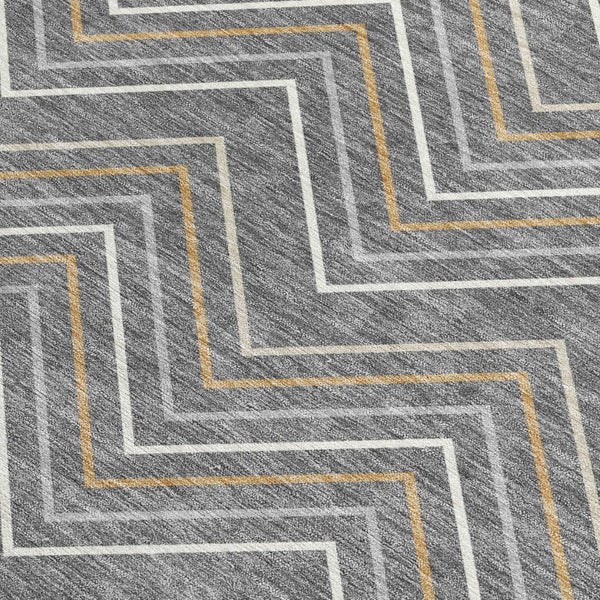 HomeRoots 10' Geometric Washable Area Rug in Gray, Ivory & Gold – Stylish Indoor/Outdoor Design for All Spaces 690134