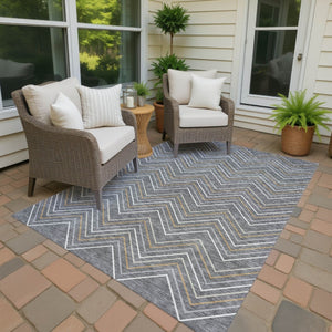 HomeRoots 10' Geometric Washable Area Rug in Gray, Ivory & Gold – Stylish Indoor/Outdoor Design for All Spaces 690134