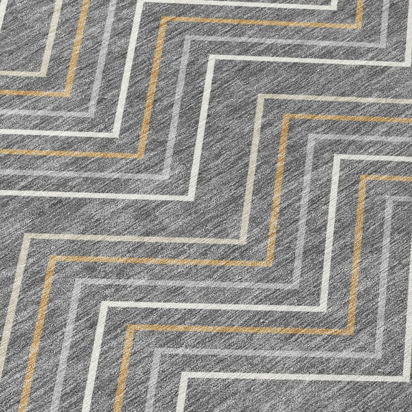 HomeRoots 10' Geometric Washable Area Rug in Gray, Ivory & Gold – Stylish Indoor/Outdoor Design for All Spaces 690134