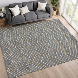 HomeRoots 10' Geometric Washable Area Rug in Gray, Ivory & Gold – Stylish Indoor/Outdoor Design for All Spaces 690134