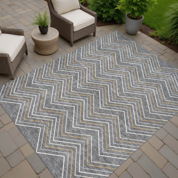 HomeRoots 10' Geometric Washable Area Rug in Gray, Ivory & Gold – Stylish Indoor/Outdoor Design for All Spaces 690134