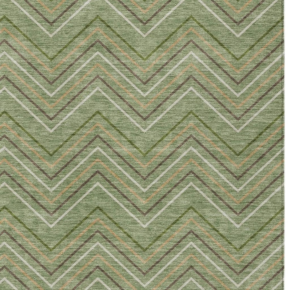 HomeRoots 5' Stylish Green Ivory Brown Geometric Washable Area Rug - Perfect for Indoor & Outdoor Spaces! 690136
