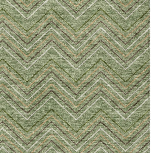 HomeRoots 5' Stylish Green Ivory Brown Geometric Washable Area Rug - Perfect for Indoor & Outdoor Spaces! 690136