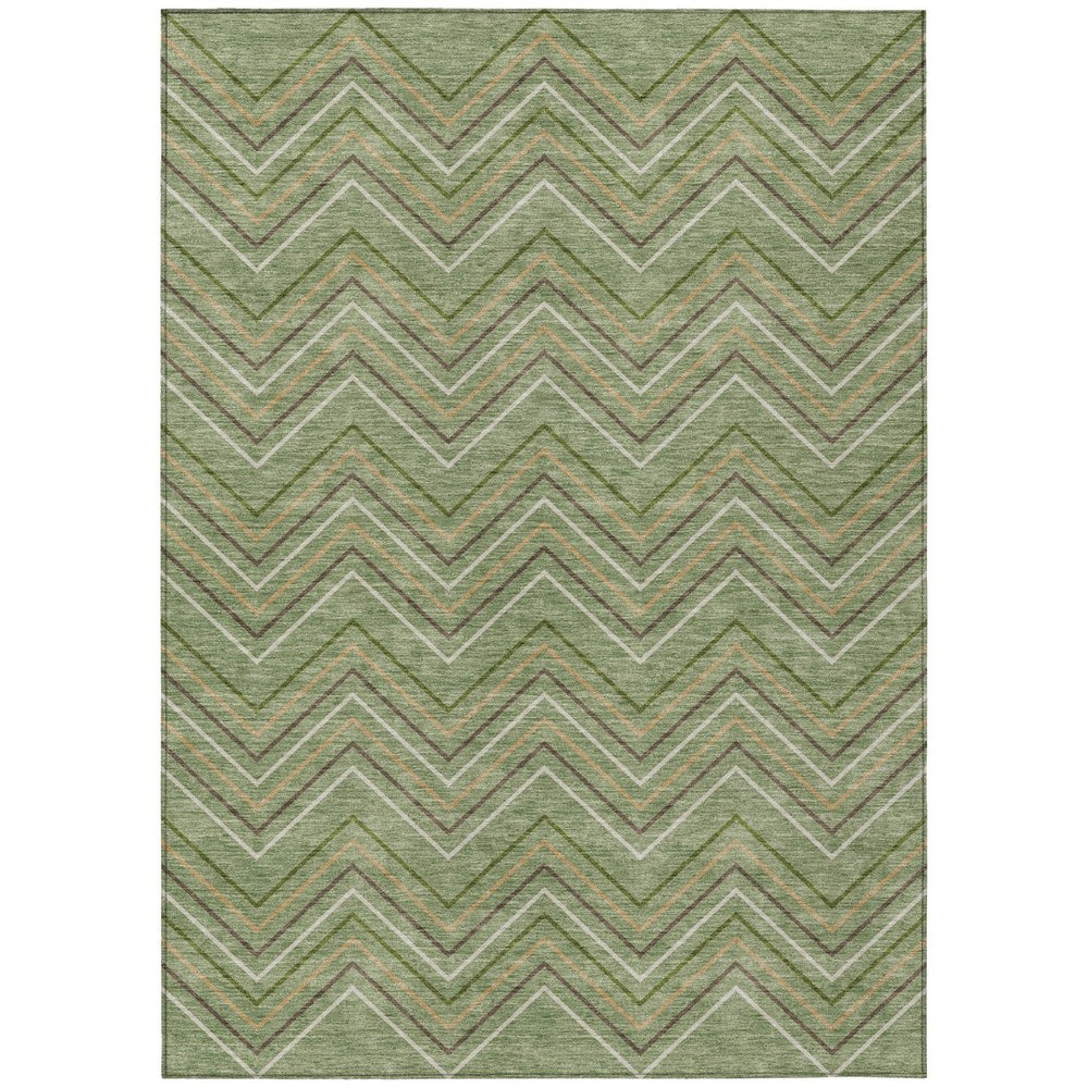 HomeRoots 5' Stylish Green Ivory Brown Geometric Washable Area Rug - Perfect for Indoor & Outdoor Spaces! 690136
