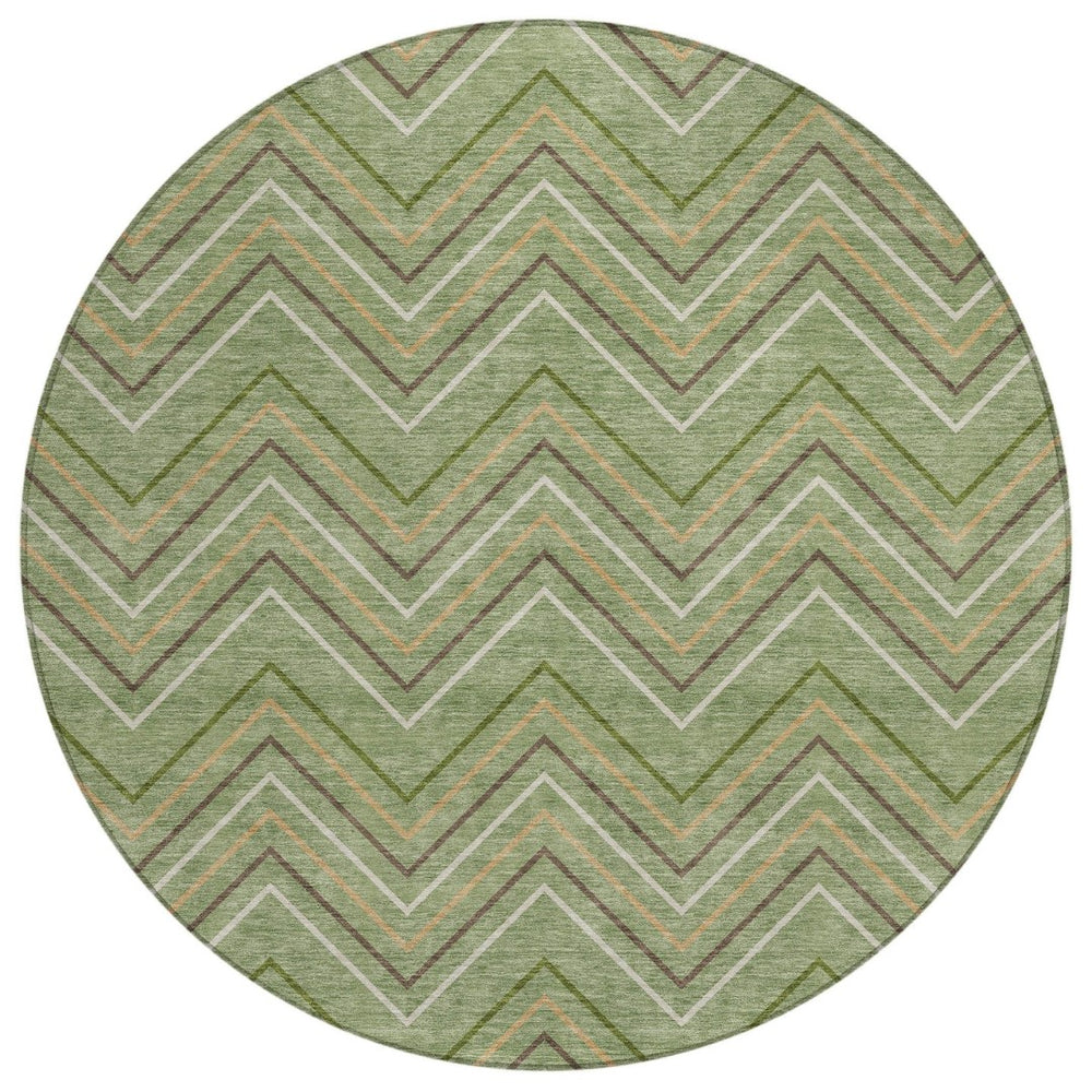 HomeRoots 8' Round Geometric Area Rug - Stylish Green, Ivory & Brown Design for Indoor/Outdoor Spaces 690137