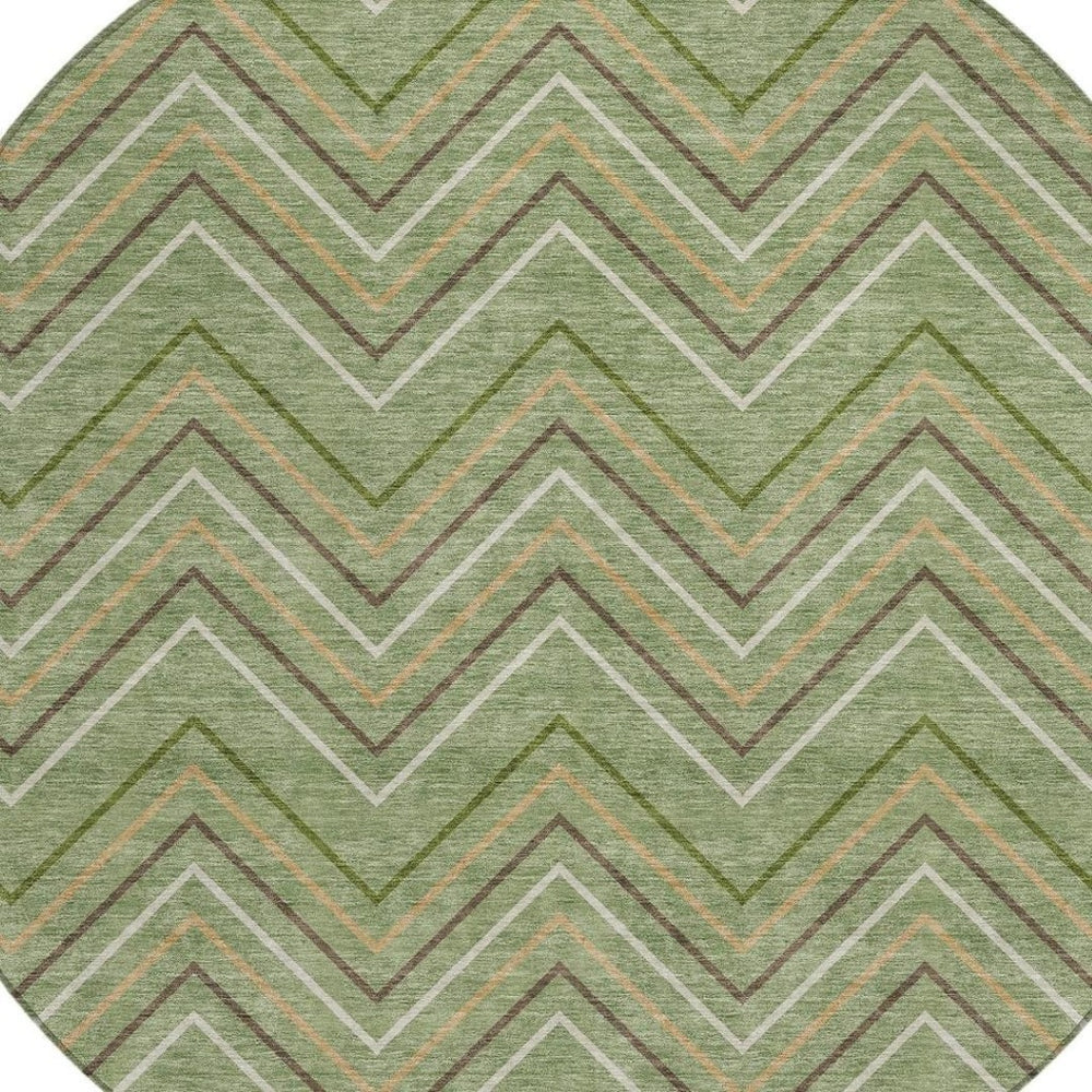 HomeRoots 8' Round Geometric Area Rug - Stylish Green, Ivory & Brown Design for Indoor/Outdoor Spaces 690137