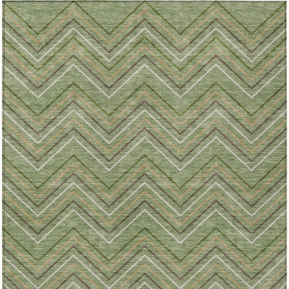 HomeRoots 8' X 10' Geometric Washable Area Rug in Green, Ivory & Brown – Durable Indoor/Outdoor Style Solution 690138