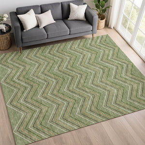 HomeRoots 8' X 10' Geometric Washable Area Rug in Green, Ivory & Brown – Durable Indoor/Outdoor Style Solution 690138