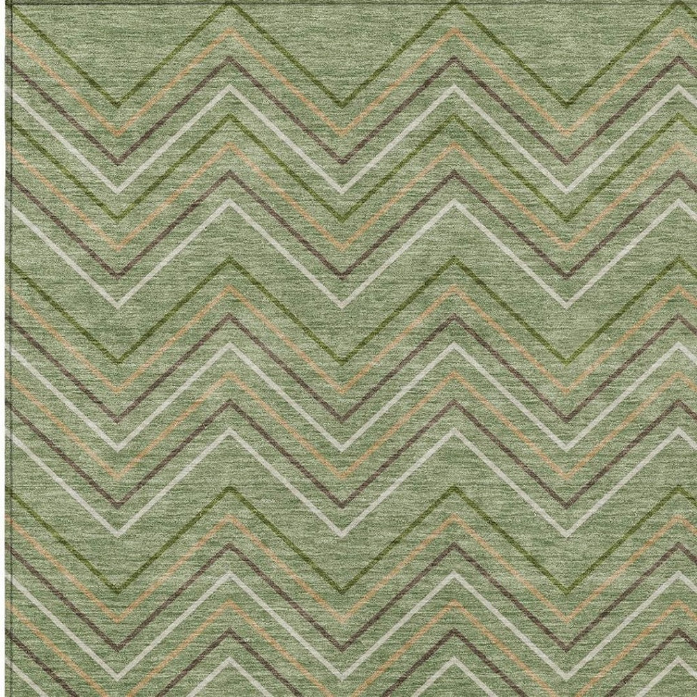 HomeRoots 9' Modern Geometric Washable Indoor/Outdoor Area Rug in Green, Ivory & Brown for Versatile Spaces 690139