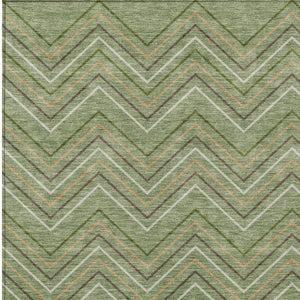 HomeRoots 9' Modern Geometric Washable Indoor/Outdoor Area Rug in Green, Ivory & Brown for Versatile Spaces 690139