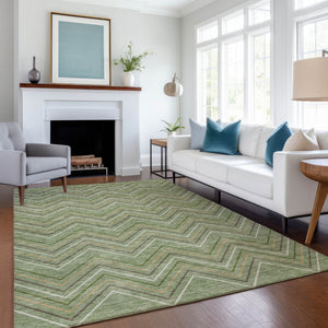 HomeRoots 9' Modern Geometric Washable Indoor/Outdoor Area Rug in Green, Ivory & Brown for Versatile Spaces 690139