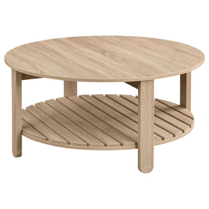 English Elm Altos Round Coffee Table With One Shelf - Rustic Charm, Ample Space, Stylish Design For Living Rooms B062P299832