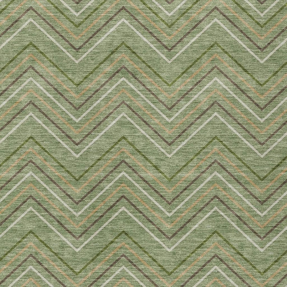 HomeRoots 10' Geometric Washable Area Rug in Green, Ivory & Brown - Perfect for Indoor & Outdoor Spaces! 690140