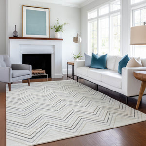 HomeRoots 5' X 8' Contemporary Ivory Gray Taupe Geometric Area Rug - Durable, Washable for Indoor & Outdoor Use 690142