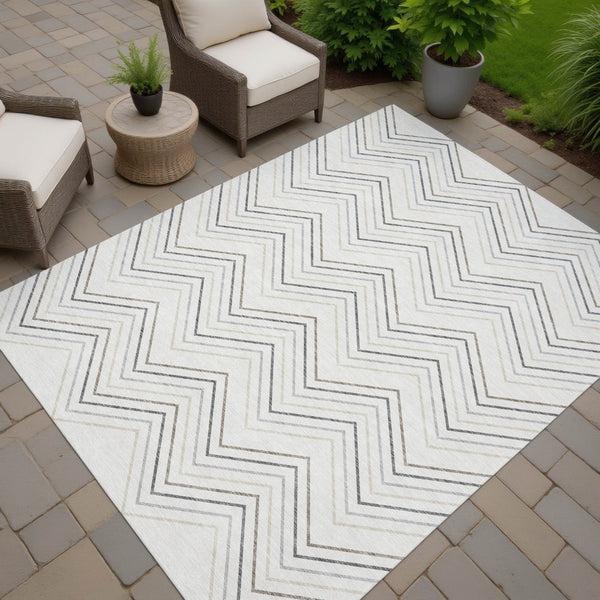 HomeRoots 5' X 8' Contemporary Ivory Gray Taupe Geometric Area Rug - Durable, Washable for Indoor & Outdoor Use 690142