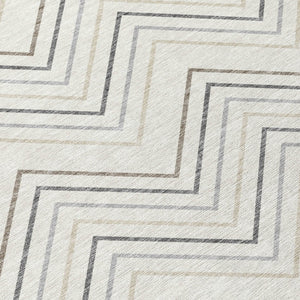 HomeRoots 8' Stylish Ivory Gray & Taupe Round Geometric Washable Area Rug for Indoor & Outdoor Spaces 690143