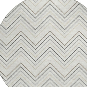 HomeRoots 8' Stylish Ivory Gray & Taupe Round Geometric Washable Area Rug for Indoor & Outdoor Spaces 690143