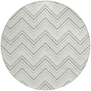 HomeRoots 8' Stylish Ivory Gray & Taupe Round Geometric Washable Area Rug for Indoor & Outdoor Spaces 690143