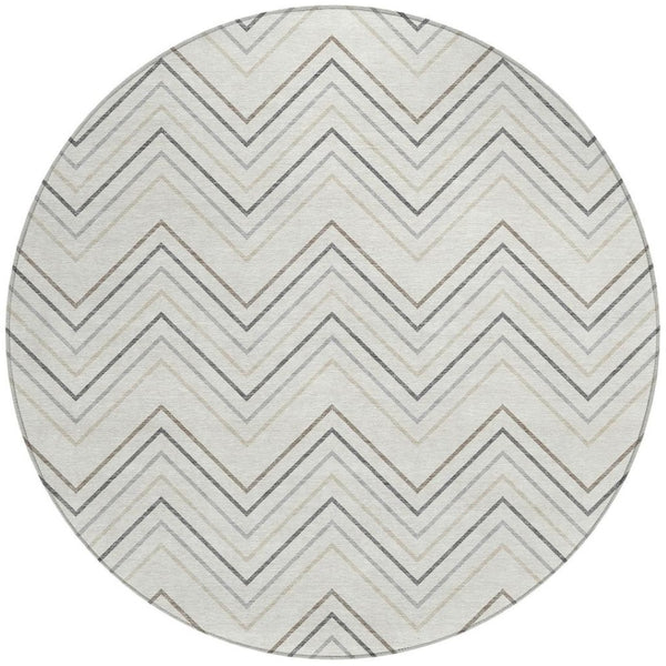 HomeRoots 8' Stylish Ivory Gray & Taupe Round Geometric Washable Area Rug for Indoor & Outdoor Spaces 690143