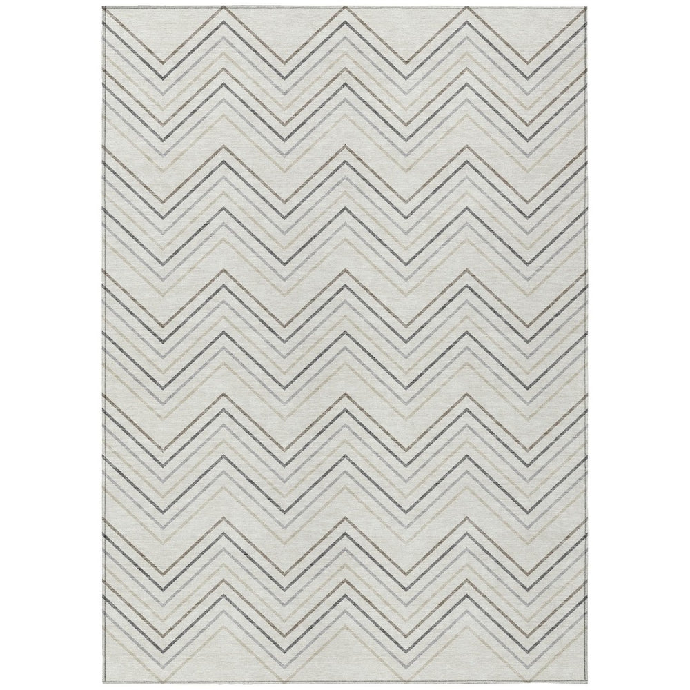HomeRoots 8' X 10' Washable Indoor/Outdoor Area Rug - Modern Ivory, Gray & Taupe Geometric Design for Versatile Use 690144