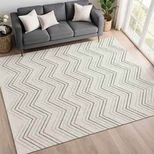 HomeRoots 10' Washable Indoor Outdoor Area Rug – Stylish Ivory, Gray & Taupe Geometric Design for High Traffic Spaces 690146