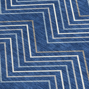 HomeRoots 5' Navy Blue, Ivory & Gray Geometric Area Rug – Washable, Durable for Indoor/Outdoor Spaces, Easy Care 690148