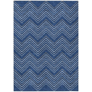HomeRoots 5' Navy Blue, Ivory & Gray Geometric Area Rug – Washable, Durable for Indoor/Outdoor Spaces, Easy Care 690148