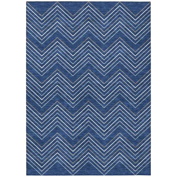HomeRoots 5' Navy Blue, Ivory & Gray Geometric Area Rug – Washable, Durable for Indoor/Outdoor Spaces, Easy Care 690148