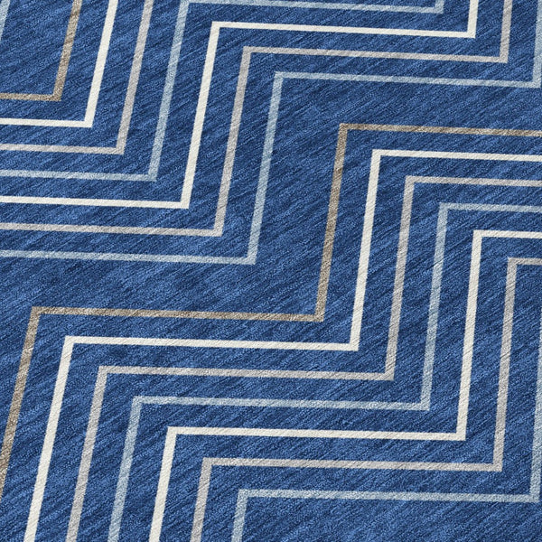 HomeRoots 5' Navy Blue, Ivory & Gray Geometric Area Rug – Washable, Durable for Indoor/Outdoor Spaces, Easy Care 690148