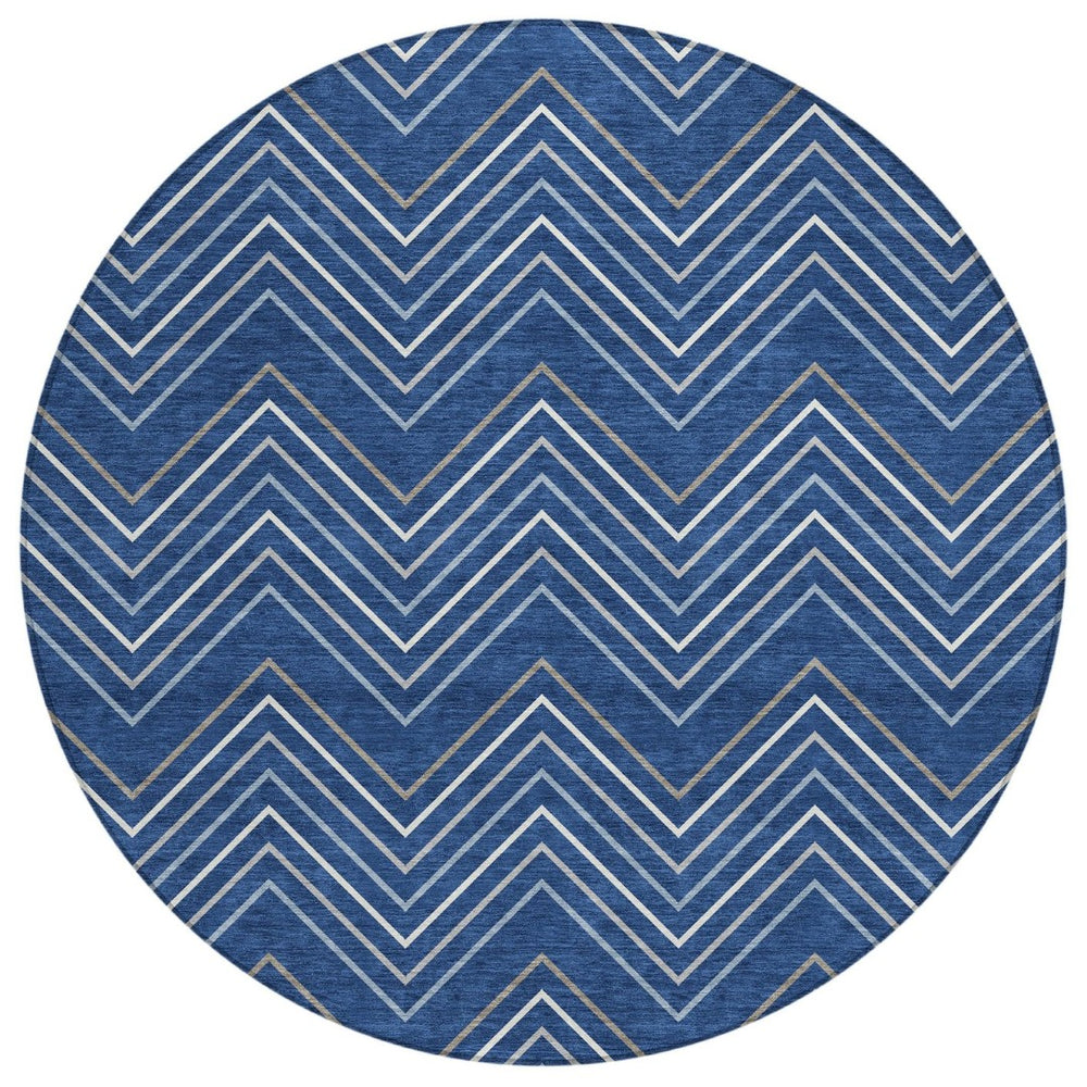 HomeRoots 8' Navy Blue, Ivory & Gray Geometric Area Rug – Washable, Durable & Stylish for Indoor/Outdoor Use 690149