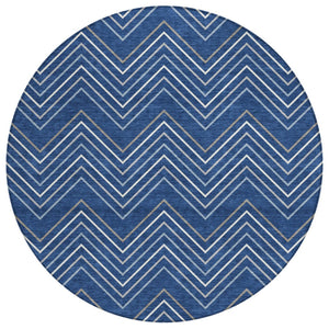 HomeRoots 8' Navy Blue, Ivory & Gray Geometric Area Rug – Washable, Durable & Stylish for Indoor/Outdoor Use 690149