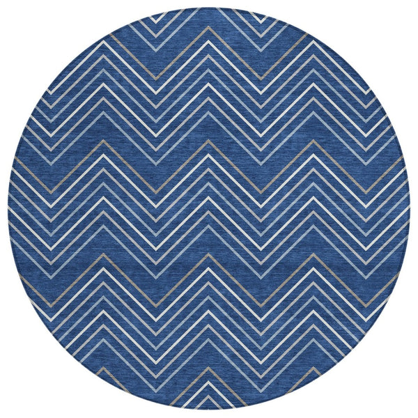 HomeRoots 8' Navy Blue, Ivory & Gray Geometric Area Rug – Washable, Durable & Stylish for Indoor/Outdoor Use 690149