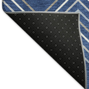 HomeRoots 8' Navy Blue, Ivory & Gray Geometric Area Rug – Washable, Durable & Stylish for Indoor/Outdoor Use 690149