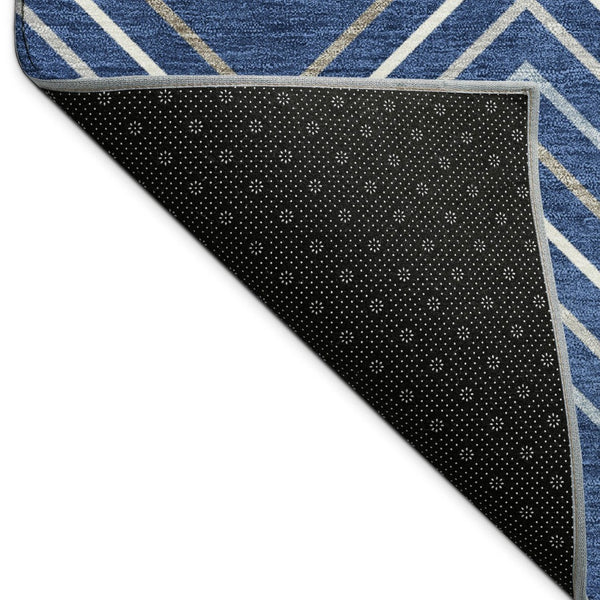 HomeRoots 8' Navy Blue, Ivory & Gray Geometric Area Rug – Washable, Durable & Stylish for Indoor/Outdoor Use 690149
