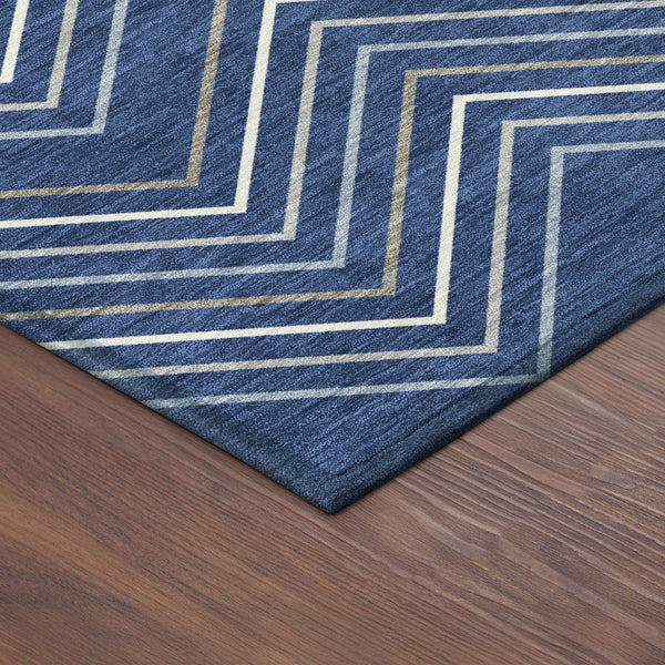 HomeRoots 8' Navy Blue, Ivory & Gray Geometric Area Rug – Washable, Durable & Stylish for Indoor/Outdoor Use 690149