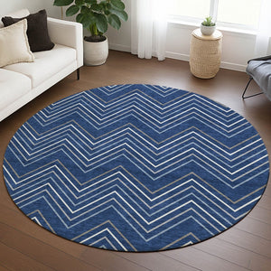 HomeRoots 8' Navy Blue, Ivory & Gray Geometric Area Rug – Washable, Durable & Stylish for Indoor/Outdoor Use 690149