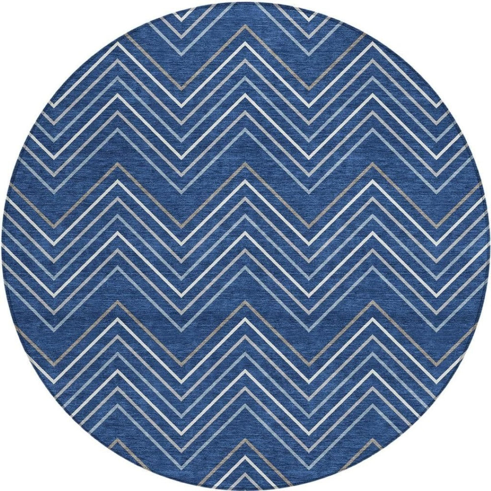 HomeRoots 8' Navy Blue, Ivory & Gray Geometric Area Rug – Washable, Durable & Stylish for Indoor/Outdoor Use 690149