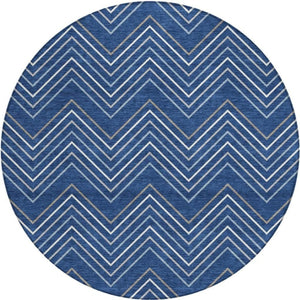 HomeRoots 8' Navy Blue, Ivory & Gray Geometric Area Rug – Washable, Durable & Stylish for Indoor/Outdoor Use 690149