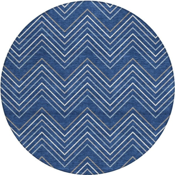 HomeRoots 8' Navy Blue, Ivory & Gray Geometric Area Rug – Washable, Durable & Stylish for Indoor/Outdoor Use 690149