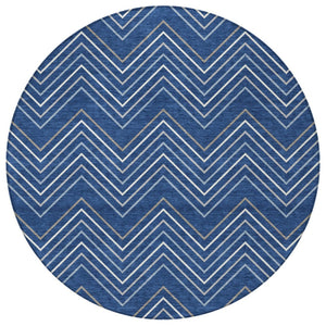 HomeRoots 8' Navy Blue, Ivory & Gray Geometric Area Rug – Washable, Durable & Stylish for Indoor/Outdoor Use 690149