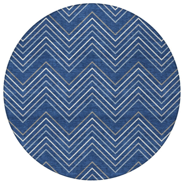 HomeRoots 8' Navy Blue, Ivory & Gray Geometric Area Rug – Washable, Durable & Stylish for Indoor/Outdoor Use 690149