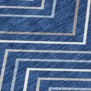 HomeRoots 8' X 10' Stylish Navy Blue, Ivory & Gray Geometric Indoor/Outdoor Area Rug - Washable & Durable! 690150