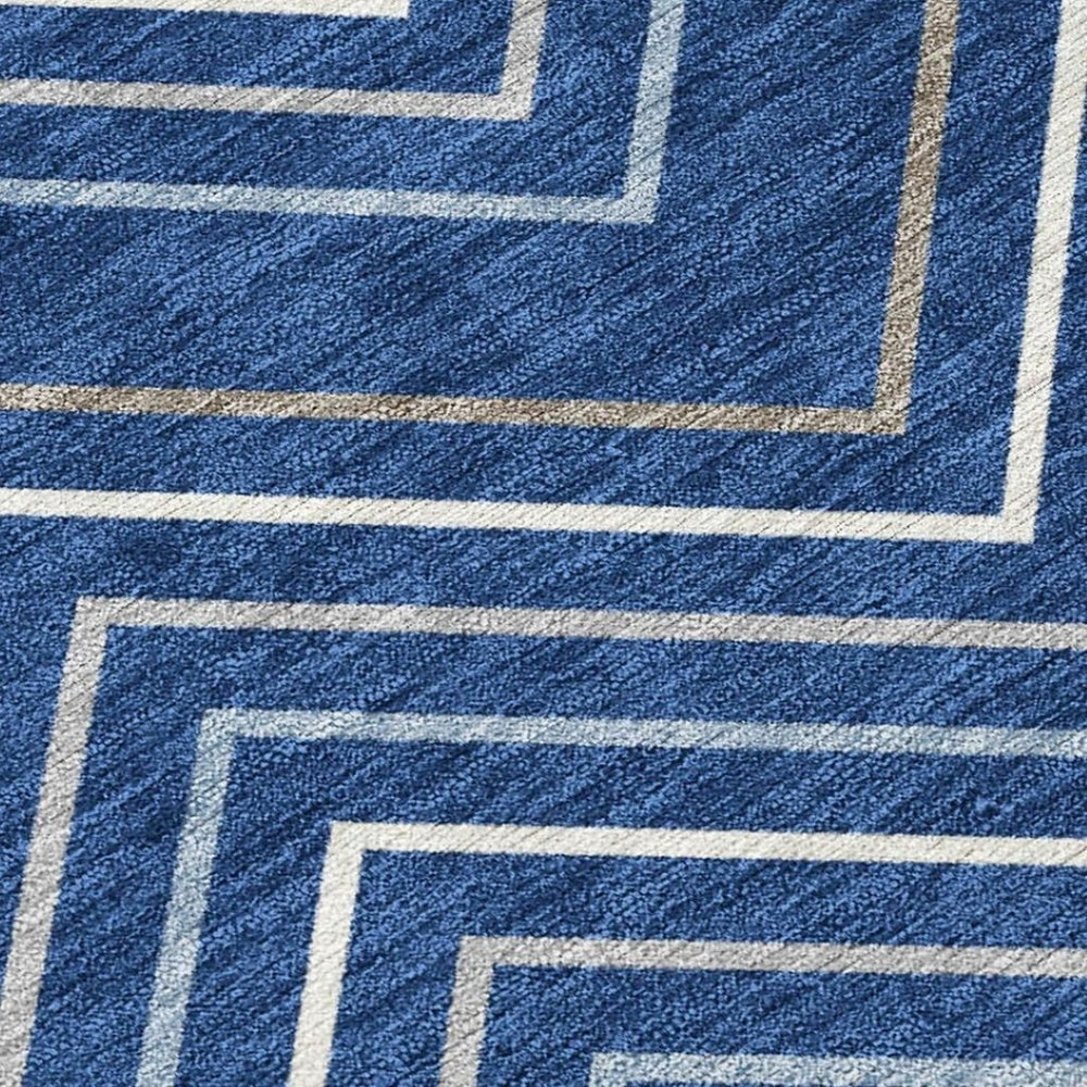 HomeRoots 9' Navy Blue, Ivory, and Gray Geometric Area Rug – Stylish, Washable, Durable for Indoor/Outdoor Use! 690151